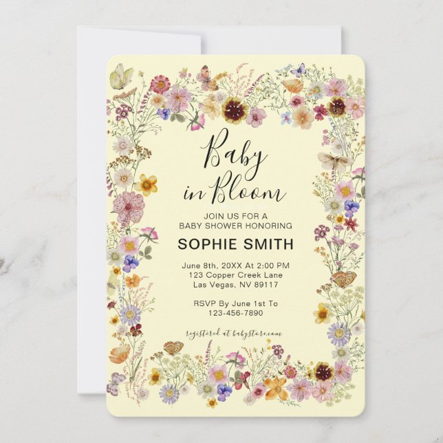 Baby In Bloom Wildflower Dusty Rose Baby Shower Invitation (Front)