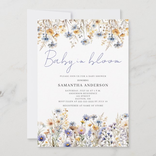 Baby In Bloom Wildflower Floral Baby Shower  Invitation (Front)