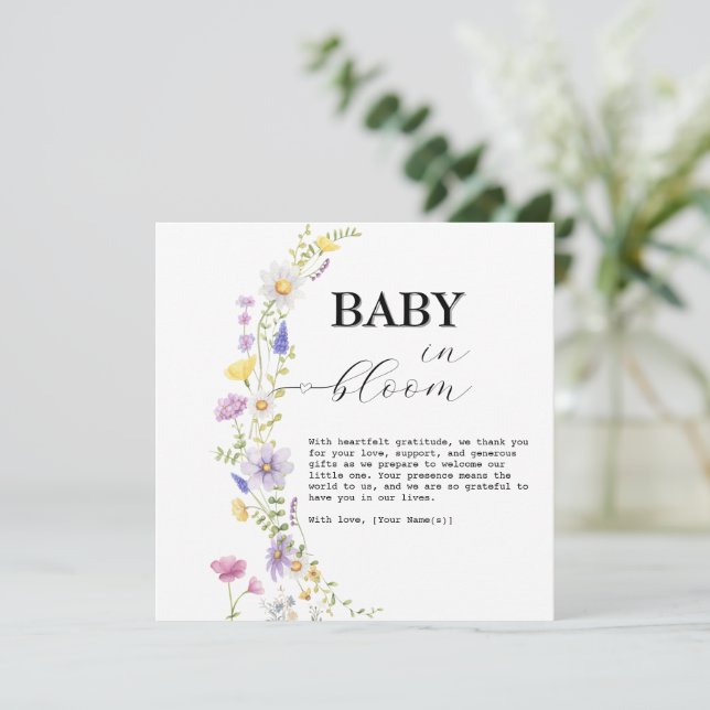 Baby in Bloom Wildflower Floral Baby Shower  Thank You Card (Standing Front)