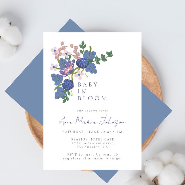 Baby In Bloom Wildflower Floral Blue Baby Shower Invitation (Creator Uploaded)