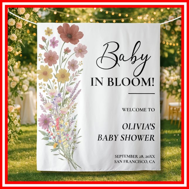 Baby in Bloom Wildflower Floral Boho Baby Shower Tapestry (Creator Uploaded)