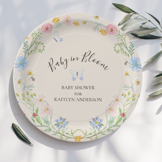Baby in Bloom Wildflower Floral Butterfly Shower Paper Plate (Creator Uploaded)