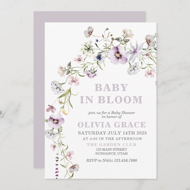 Baby in Bloom Wildflower garden Baby Shower Invitation (Front/Back)