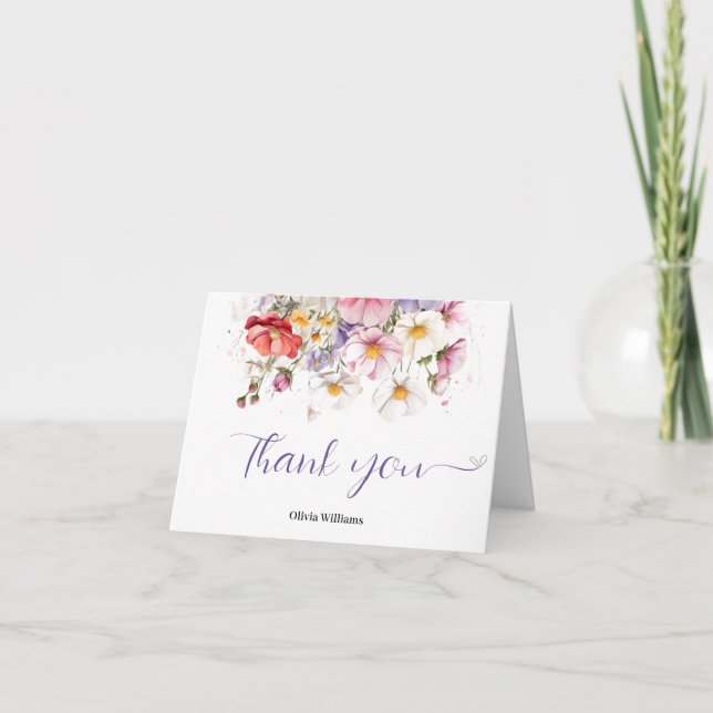 Baby in Bloom WildFlower Lilac Baby Shower Thank You Card (Front)