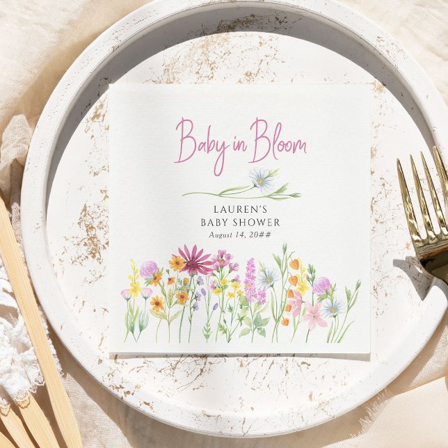 Baby in Bloom Wildflower Meadow Baby Shower Napkin (Baby in Bloom baby shower napkins from my Wildflower Meadow collection)
