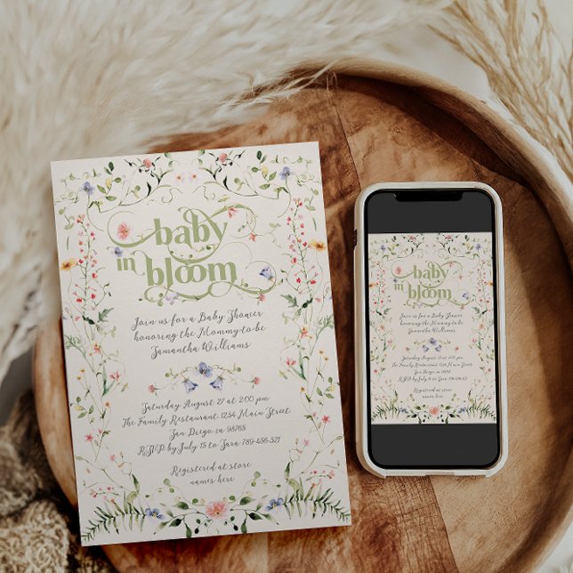 Baby in Bloom Wildflower Modern Floral Baby Shower Invitation (Creator Uploaded)