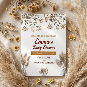 Baby in Bloom Wildflower Pampas Boho Baby Shower Invitation