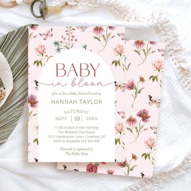 Baby in Bloom Wildflower Pink Baby Shower Invitation (Creator Uploaded)