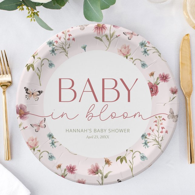 Baby in Bloom Wildflower Pink Baby Shower Paper Plate (Creator Uploaded)