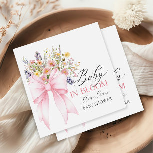 Baby In Bloom Wildflower Pink Bow Baby Shower  Napkin