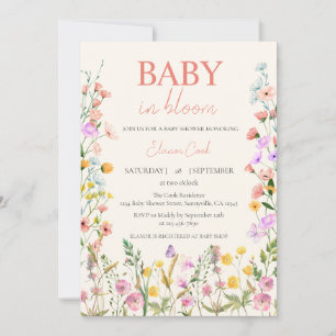 Baby in Bloom Wildflower Pink Girl QR Baby Shower Invitation