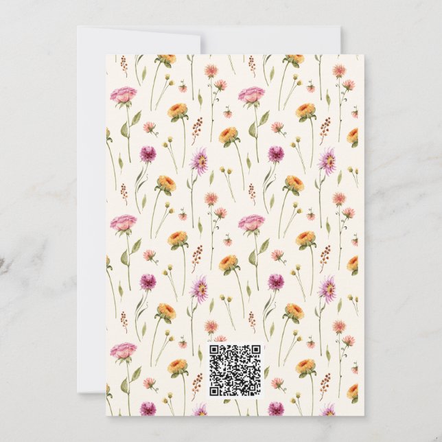 Baby in Bloom Wildflower Pink Girl QR Baby Shower Invitation (Back)