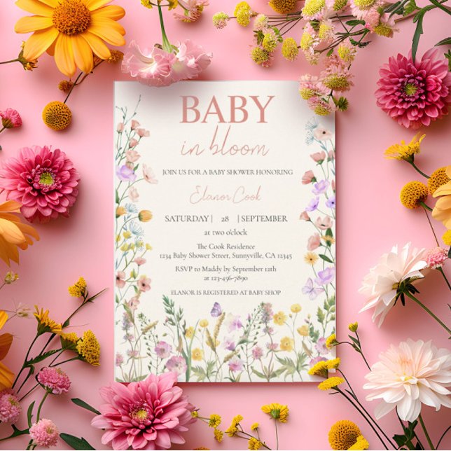 Baby in Bloom Wildflower Pink Girl QR Baby Shower Invitation (Creator Uploaded)
