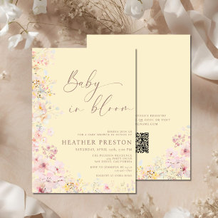 Baby In Bloom Wildflower QR Yellow Baby Shower Invitation