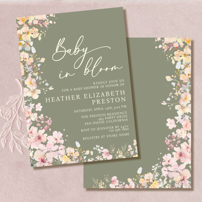 Baby In Bloom Wildflower Sage Green Baby Shower Invitation (Creator Uploaded)