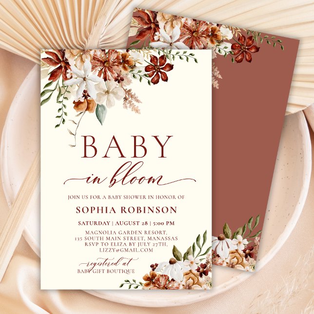 Baby in Bloom Wildflower Terracotta Baby Shower  Invitation (Creator Uploaded)