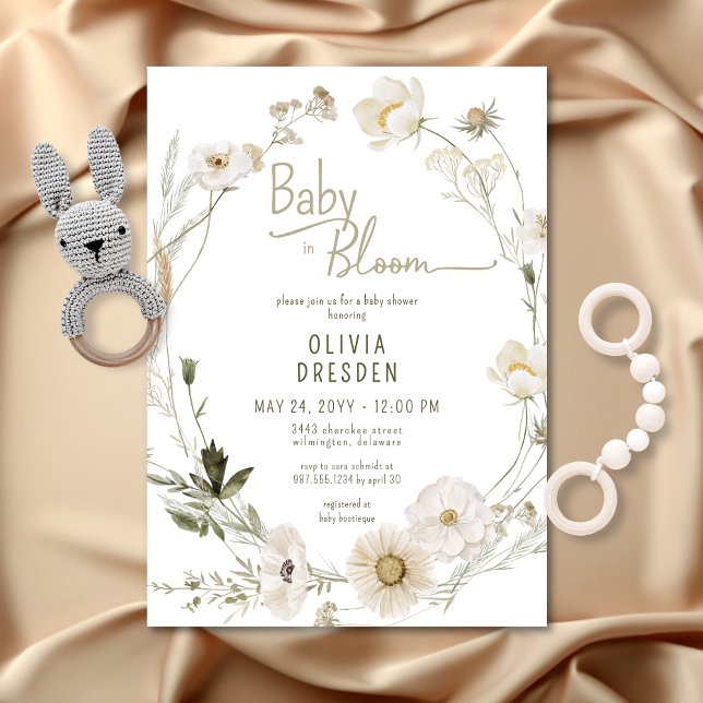 Baby In Bloom Wildflower Wreath Baby Shower Invitation (Baby In Bloom Wildflower Wreath Baby Shower Invitation)