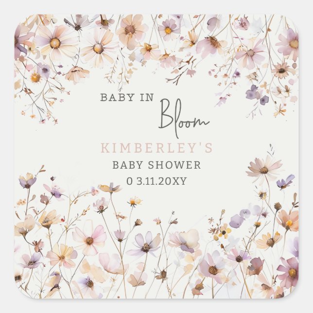 Baby in Bloom Wildflowers Baby Girl Baby Shower Square Sticker (Front)