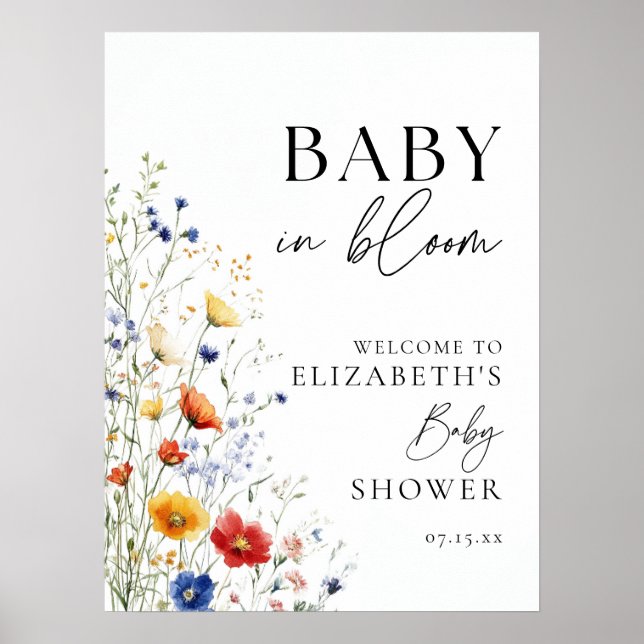 Baby In Bloom Wildflowers Baby Shower Welcome Sign (Front)