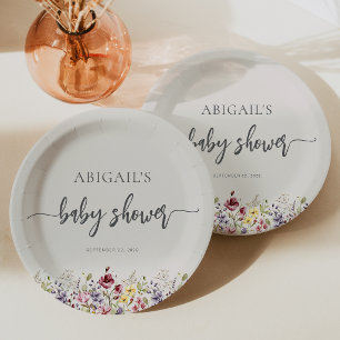 Baby in Bloom Wildflowers Beige Baby Shower Paper Plate
