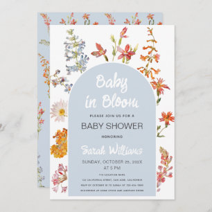 Baby in Bloom Wildflowers Blue Arch Boy Shower Invitation