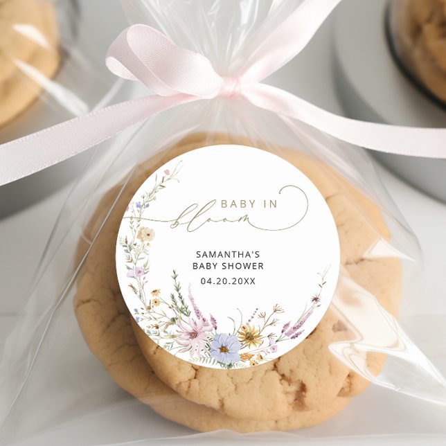 Baby In Bloom Wildflowers Boho Baby Shower  Classic Round Sticker (Creator Uploaded)