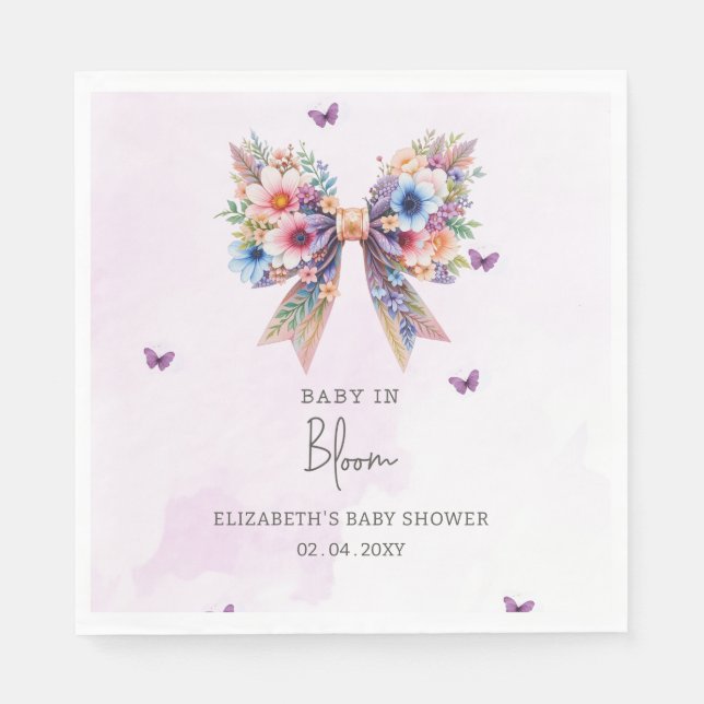 Baby in Bloom Wildflowers Bow Girl Baby Shower Napkin (Front)