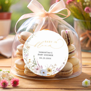 Baby In Bloom Wildflowers Cute Baby Shower  Classic Round Sticker