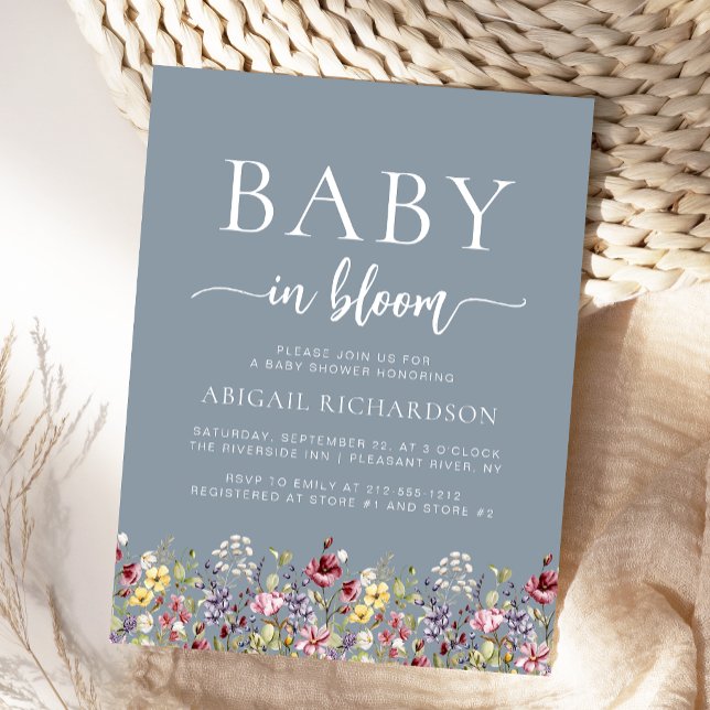 Baby in Bloom Wildflowers Dusty Blue Baby Shower Postcard (Creator Uploaded)