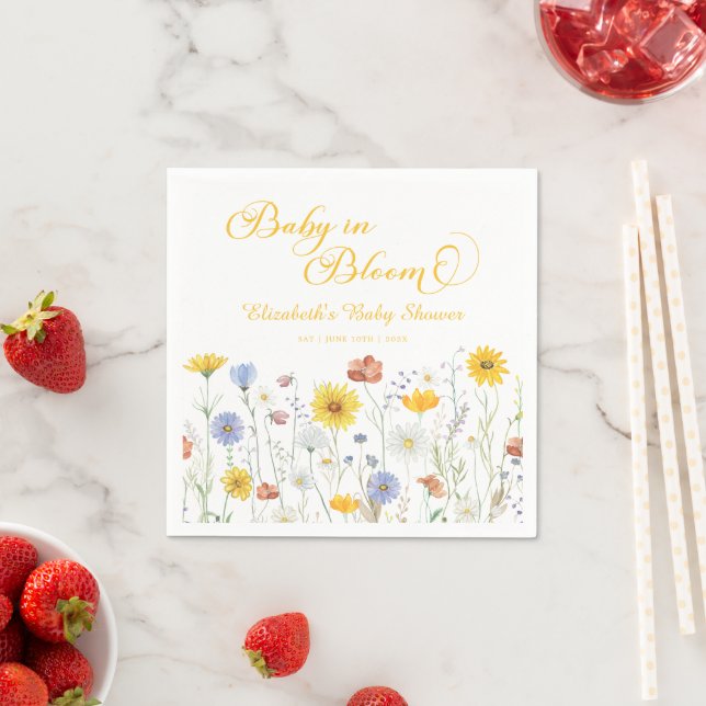 Baby in Bloom Wildflowers Yellow Baby Shower Napkin (Insitu)