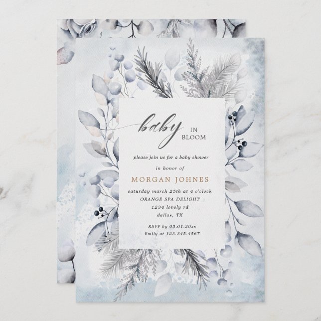 baby in bloom winter floral baby shower invite (Front/Back)
