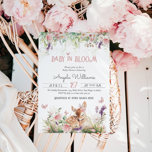 Baby in Bloom Woodland Floral Baby Girl Shower Invitation (Creator Uploaded)