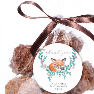 Baby in Bloom Woodland Fox Greenery Thank you Classic Round Sticker