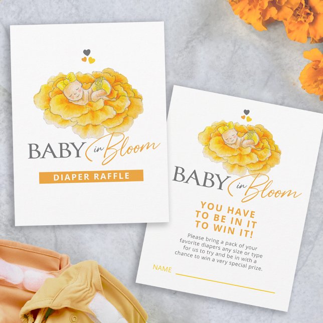 Baby in bloom yellow baby shower diaper raffle enclosure card (Creator Uploaded)