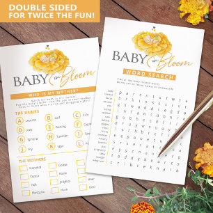 Baby in bloom yellow baby shower word search flyer