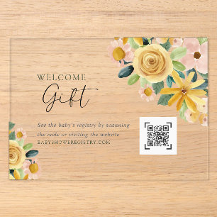 Baby in Bloom Yellow Floral Gift Registry Acrylic Invitations