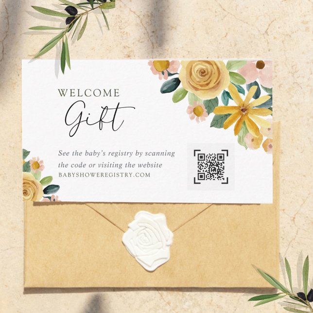 Baby in Bloom Yellow Floral Gift Registry Enclosure Card (Creator Uploaded)