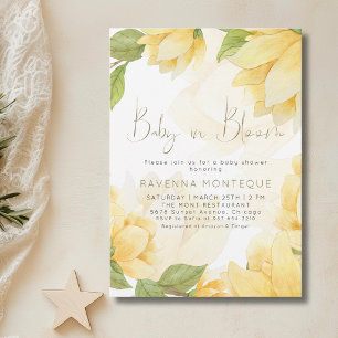 Baby in Bloom Yellow Preppy Floral Baby Shower  Invitation