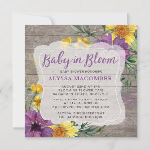 Baby in Bloom Yellow Purple Baby Shower Invitation