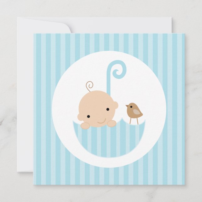 Baby in Blue Umbrella Baby Shower Invitation (Front)