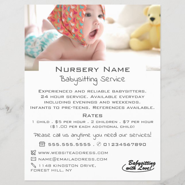 Baby in Cot, Babysitter, Daycare, Nursery Advert Flyer (Front)