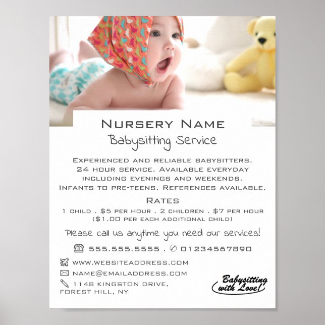 Baby in Cot, Babysitter, Daycare, Nursery Advert Poster (Front)