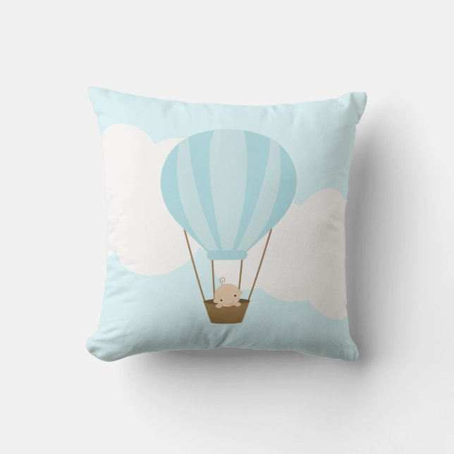 Baby in Hot Air Balloon {blue} Cushion (Front)