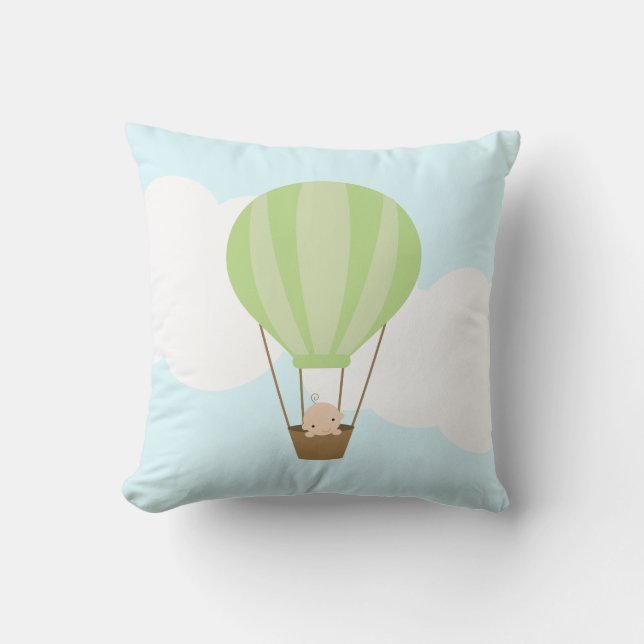Baby in Hot Air Balloon {green} Cushion (Front)