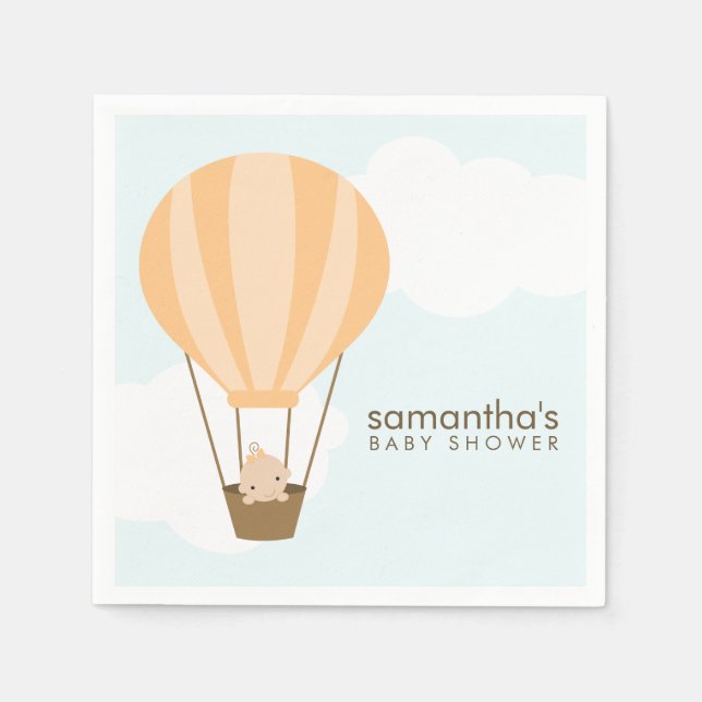 Baby in Orange Hot Air Balloon Baby Shower Napkin (Front)