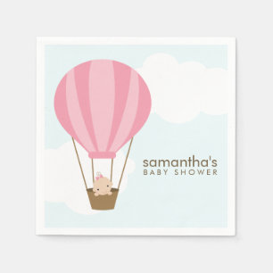Baby in Pink Hot Air Balloon Baby Shower Napkin