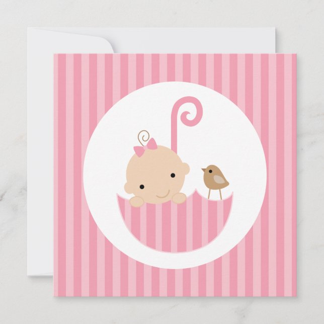 Baby in Pink Umbrella Baby Shower Invitation (Front)