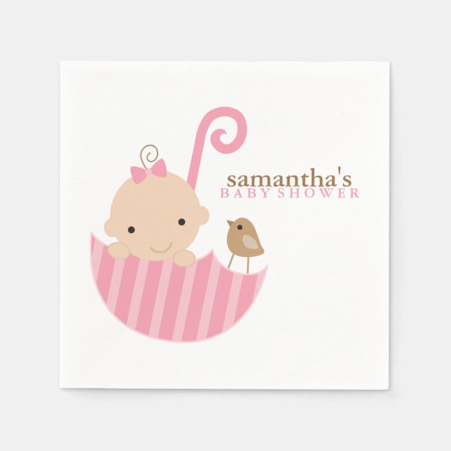 Baby in Pink Umbrella Baby Shower Napkin (Front)