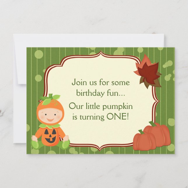 Baby in Pumpkin Costume 1st Birthday Invitation (Front)