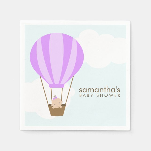 Baby in Purple Hot Air Balloon Baby Shower Napkin (Front)